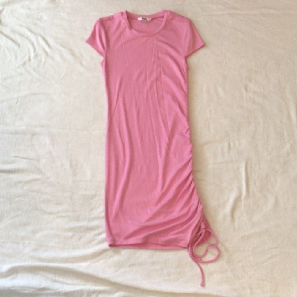 BB Dakota, Small;Pink Short Sleeve Drawstring Midi Dress